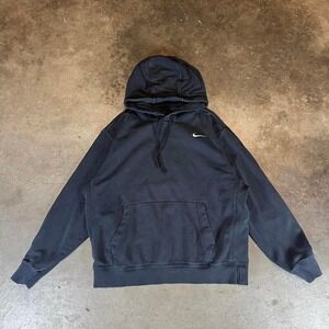 Vintage Y2K Black‎ Nike swoosh hoodie with white logo Size men's medium